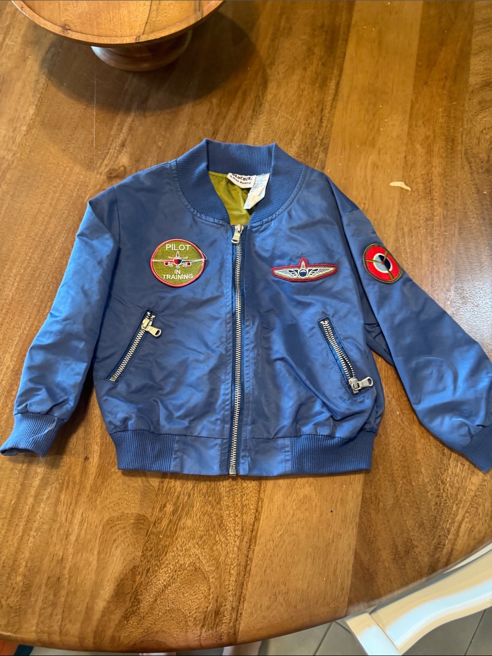 Blueberi Boulevard Light Blue Aviator Kids Bomber Jacket with Olive Lining
